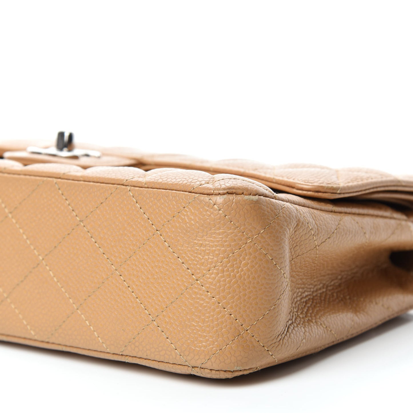 Caviar Quilted Medium Double Flap Beige