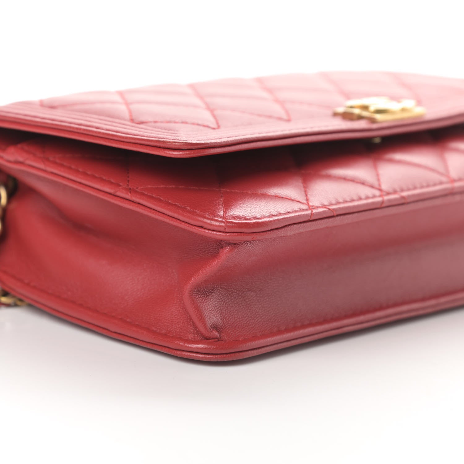 Chanel Lambskin Quilted Boy Wallet On Chain WOC Red 10 of 14