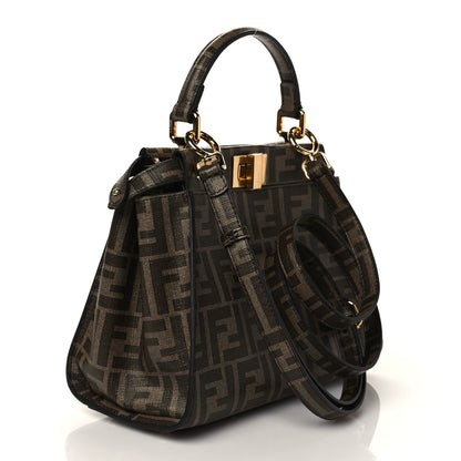 Fendi Glazed Fabric Vitello FF 1974 Hairdo Girls Inlay Mini Peekaboo Iconic Satchel Mogano Panna Multicolor 2 of 6
