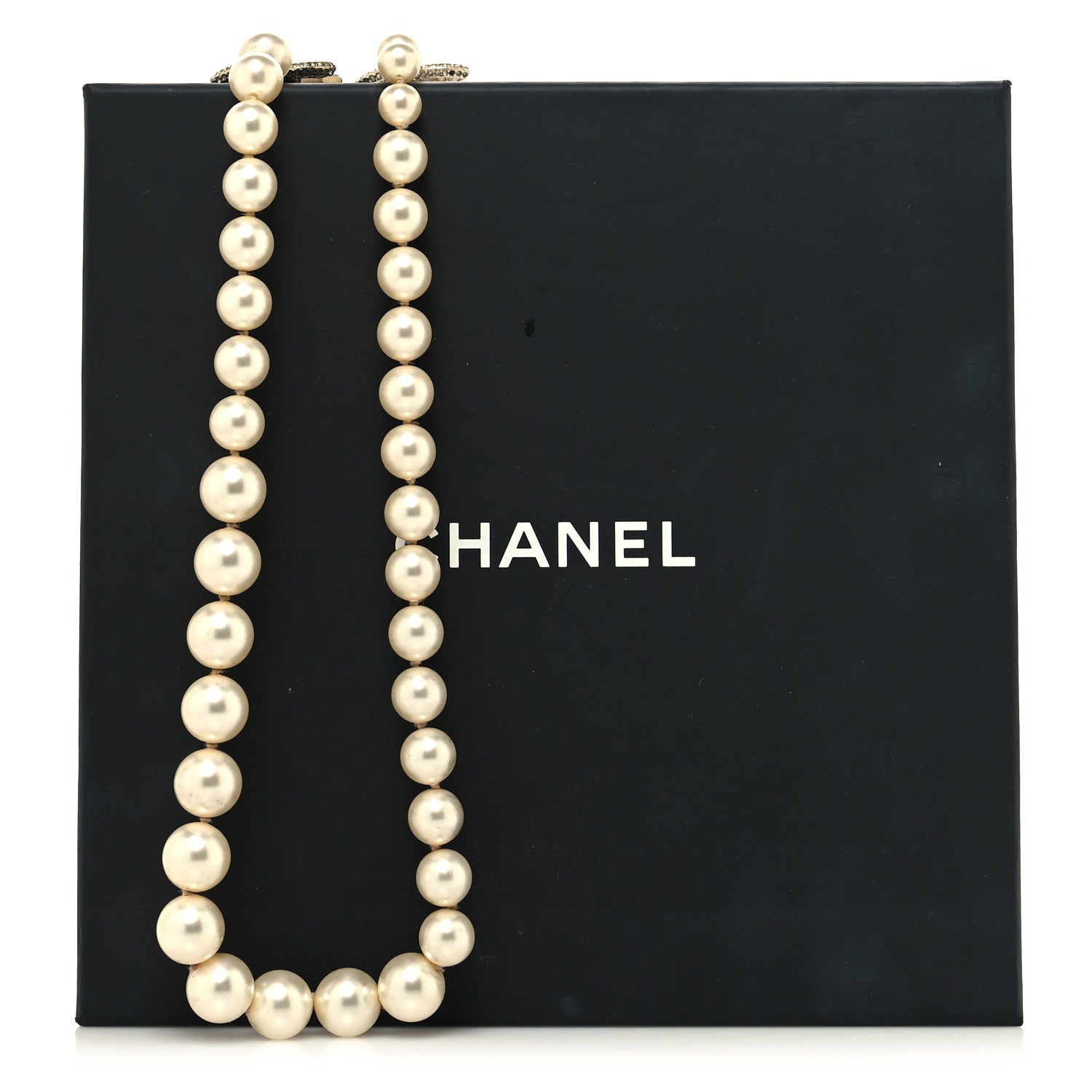 Chanel Graduated Pearl Crystal CC Long Necklace White 6 of 6