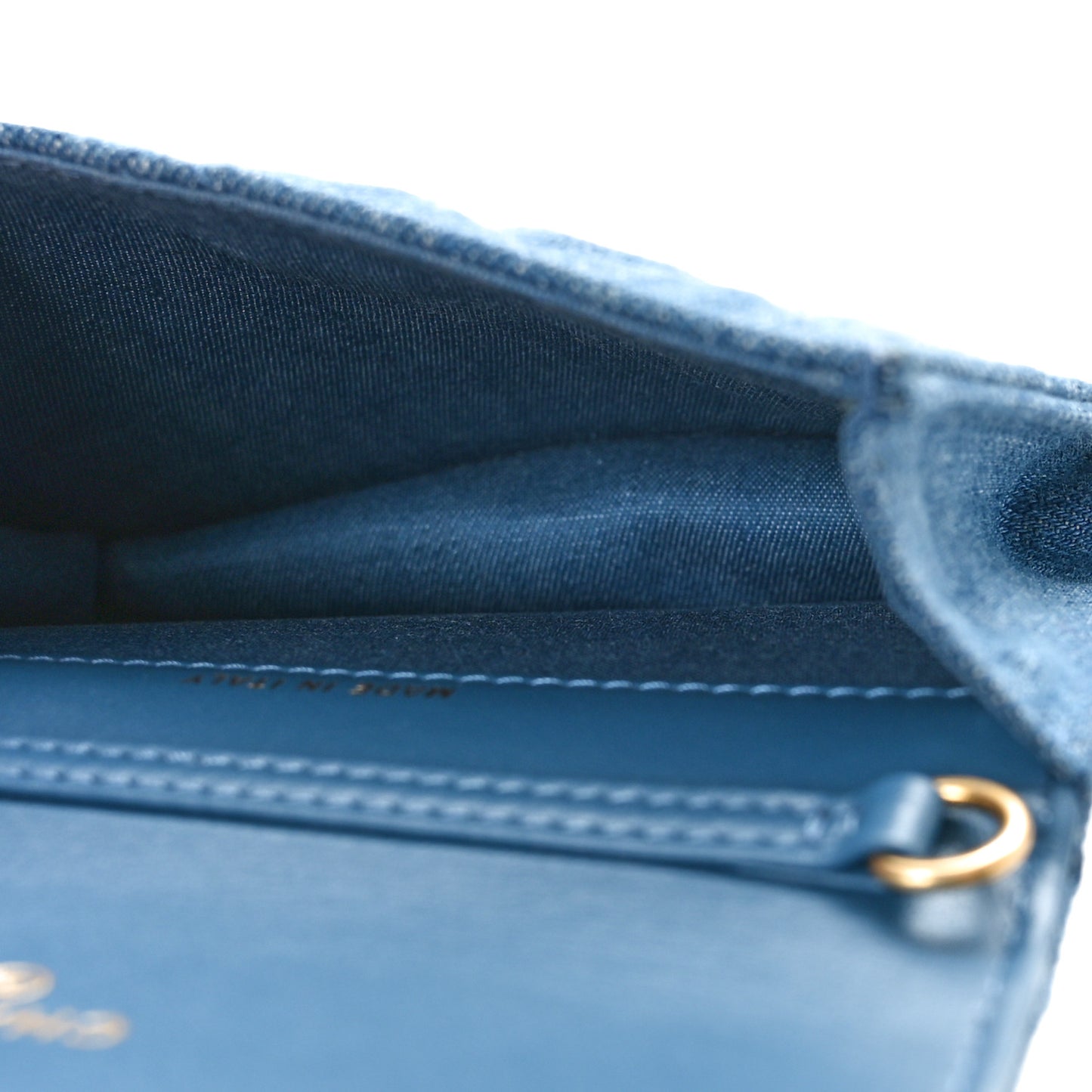 Denim Quilted CC Pearl Crush Clutch With Chain Blue