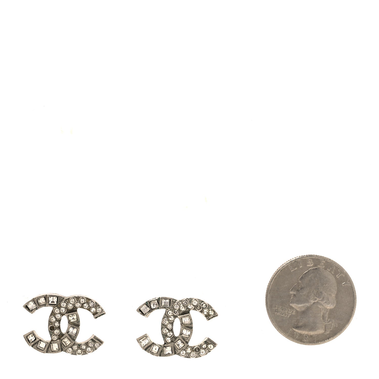 Chanel Baguette Crystal CC Earrings Silver 2 of 5