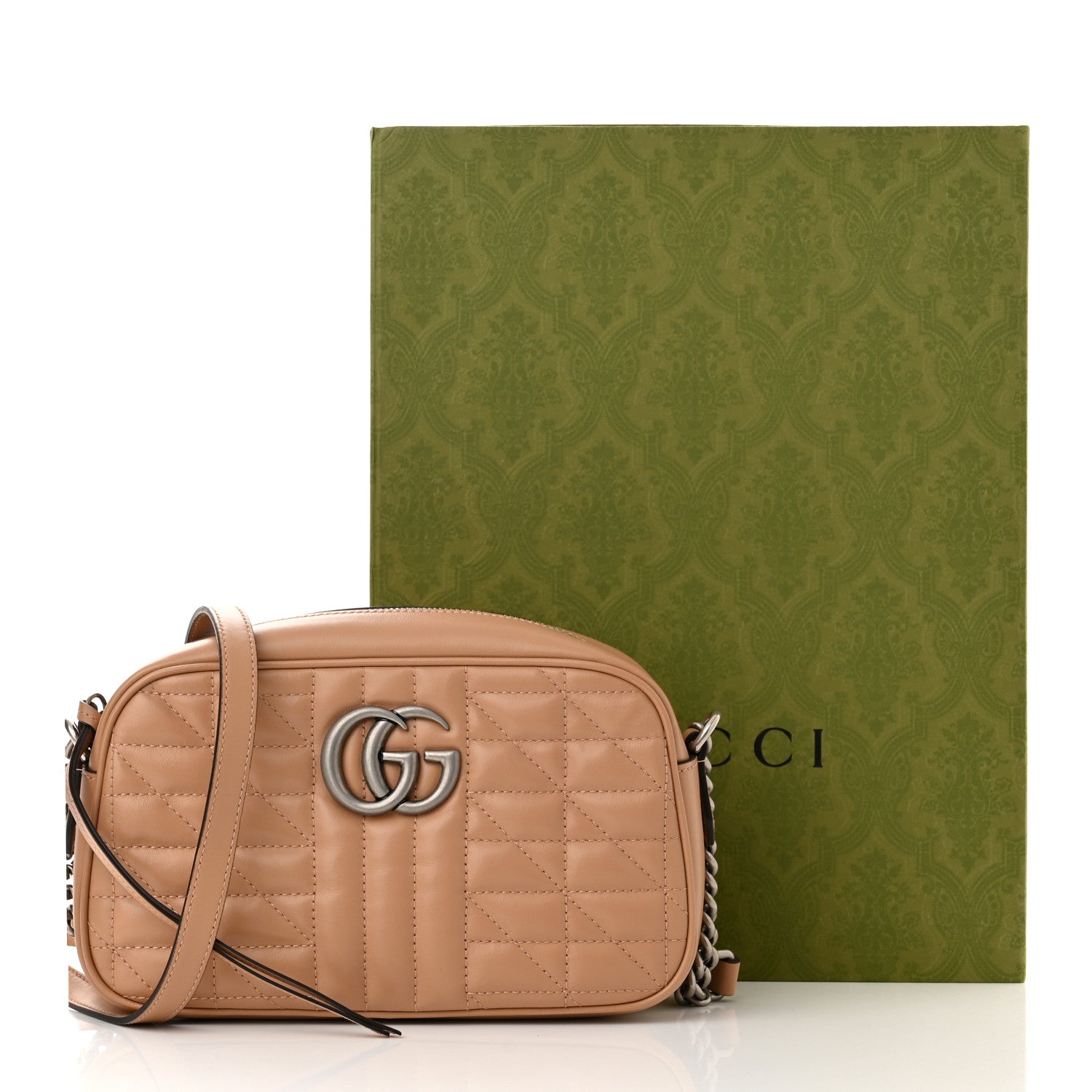 Gucci Calfskin Matelasse Aria Small GG Marmont Chain Shoulder Bag Camelia 12 of 12
