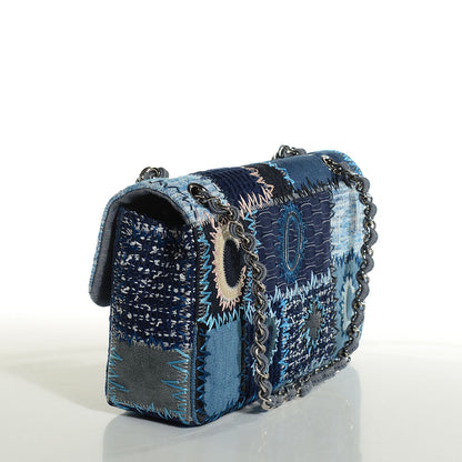 Chanel Denim Tweed Patchwork Medium Single Flap Blue 3 of 8