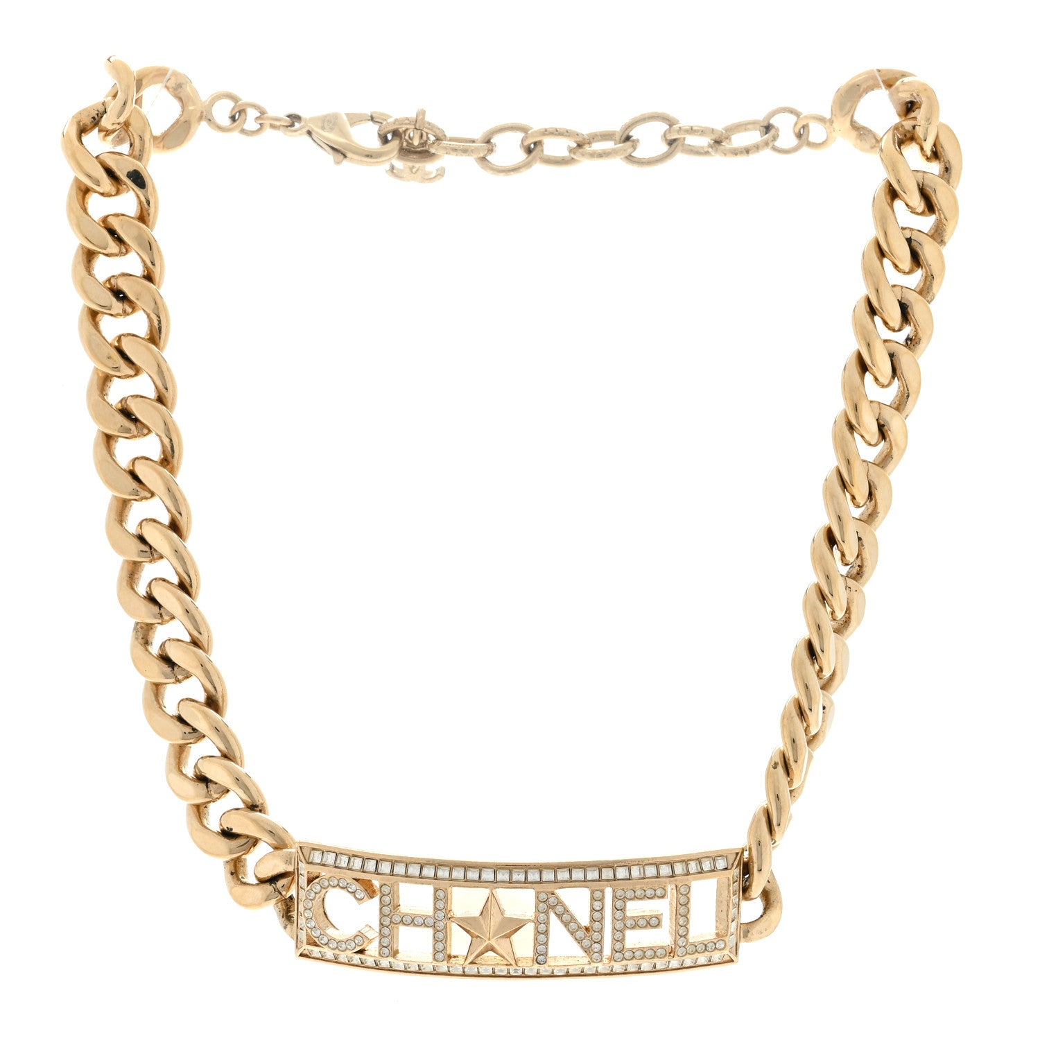 Chanel Crystal Chain Short Logo Necklace Gold 3 of 4