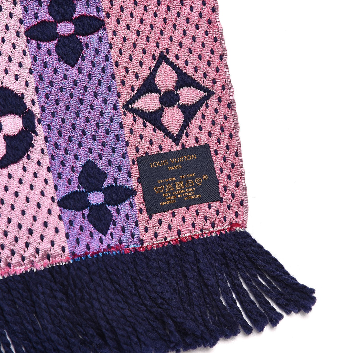 Wool Silk Rainbow Logomania Scarf Navy