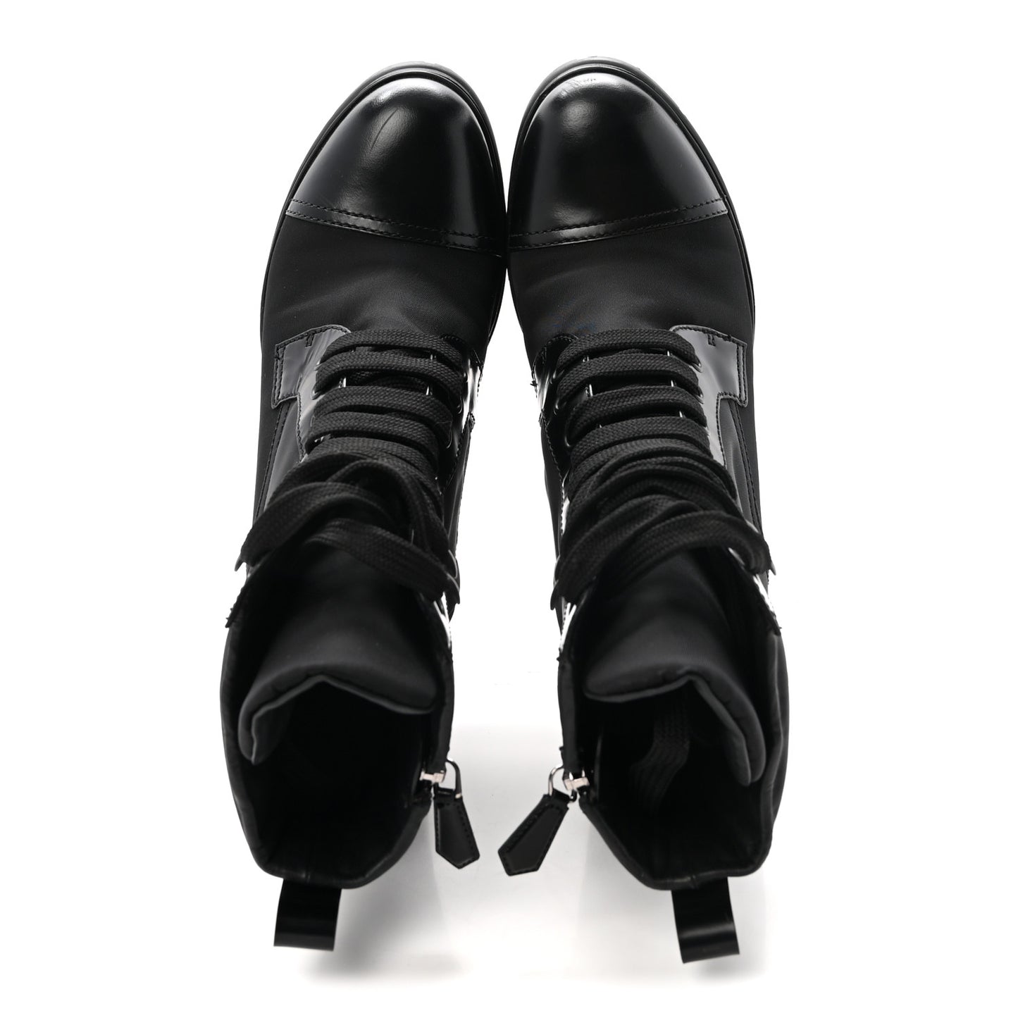 Spazzolato Re-Nylon Metal Triangle Logo Lace Up 55mm Ankle Boots 38.5 Black