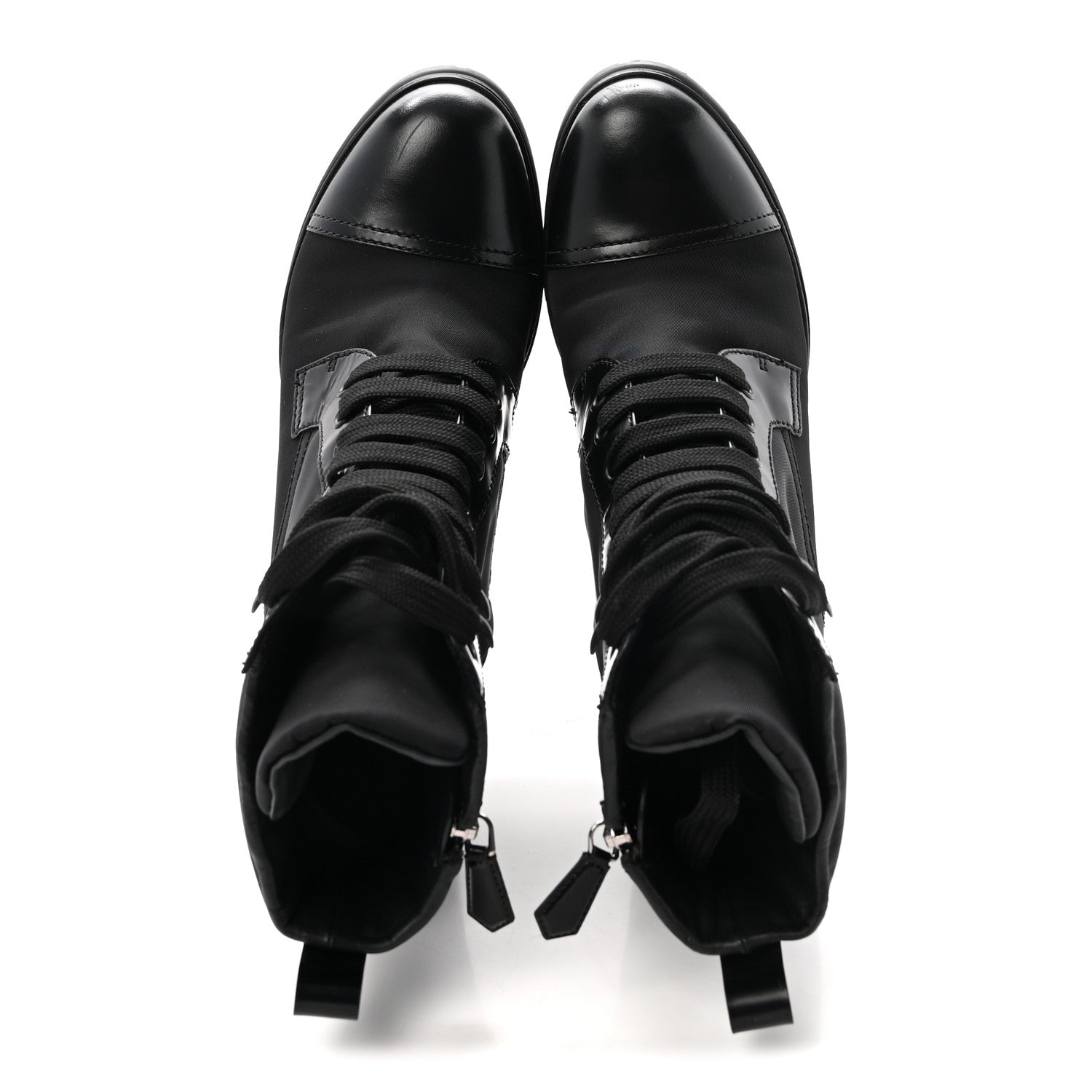 Prada Spazzolato Re-Nylon Metal Triangle Logo Lace Up 55mm Ankle Boots 38.5 Black 2 of 9