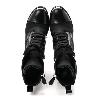 Prada Spazzolato Re-Nylon Metal Triangle Logo Lace Up 55mm Ankle Boots 38.5 Black 2 of 9