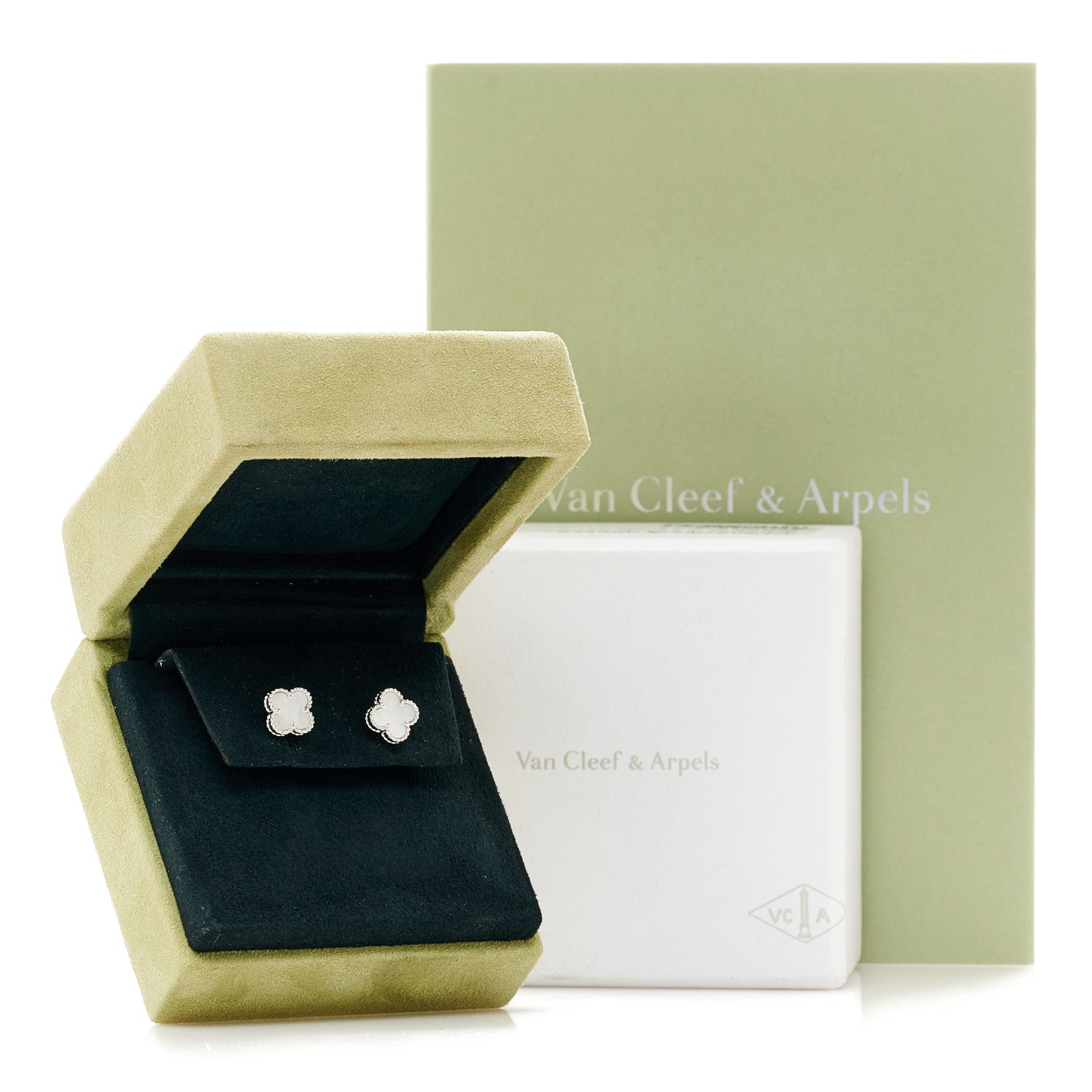 Van Cleef & Arpels 18K White Gold Mother of Pearl Sweet Alhambra Earrings 5 of 5