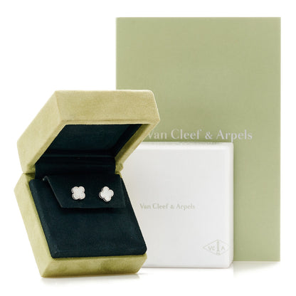 Van Cleef & Arpels 18K White Gold Mother of Pearl Sweet Alhambra Earrings 5 of 5