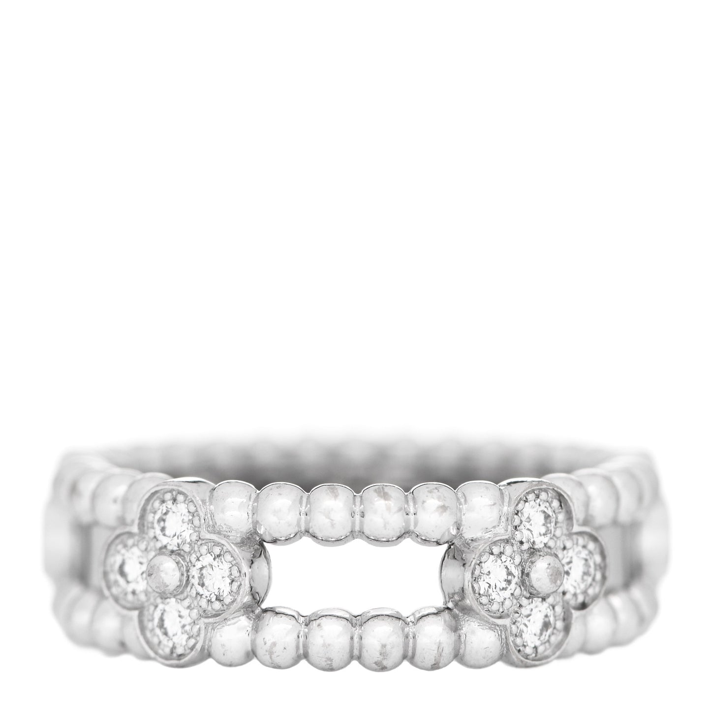 18K White Gold Diamond Perlee Sweet Clovers Ring 51 5.75