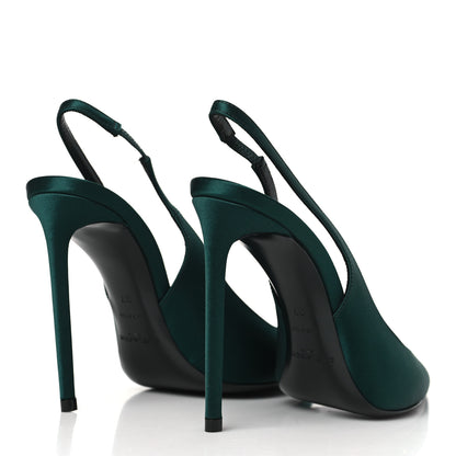 Saint Laurent Crepe Satin Zoe 105 Slingback Pump 37 Dorian Green 4 of 11