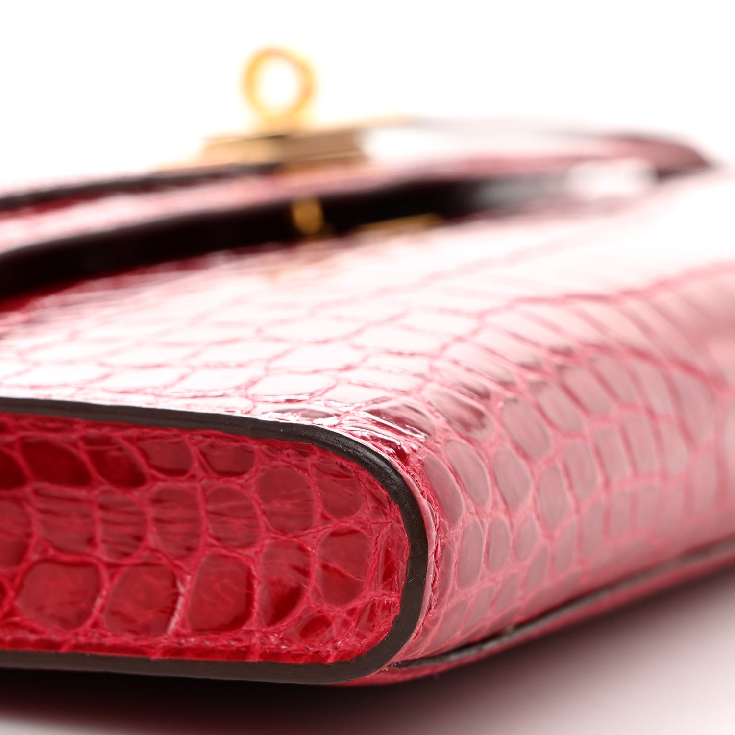 Hermes Shiny Porosus Crocodile Kelly Cut Pochette Rouge Vif 9 of 11