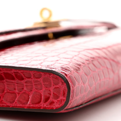 Hermes Shiny Porosus Crocodile Kelly Cut Pochette Rouge Vif 9 of 11