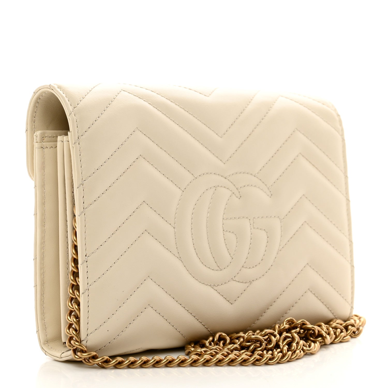 Gucci Calfskin Matelasse GG Marmont Chain Wallet Mystic White 3 of 12