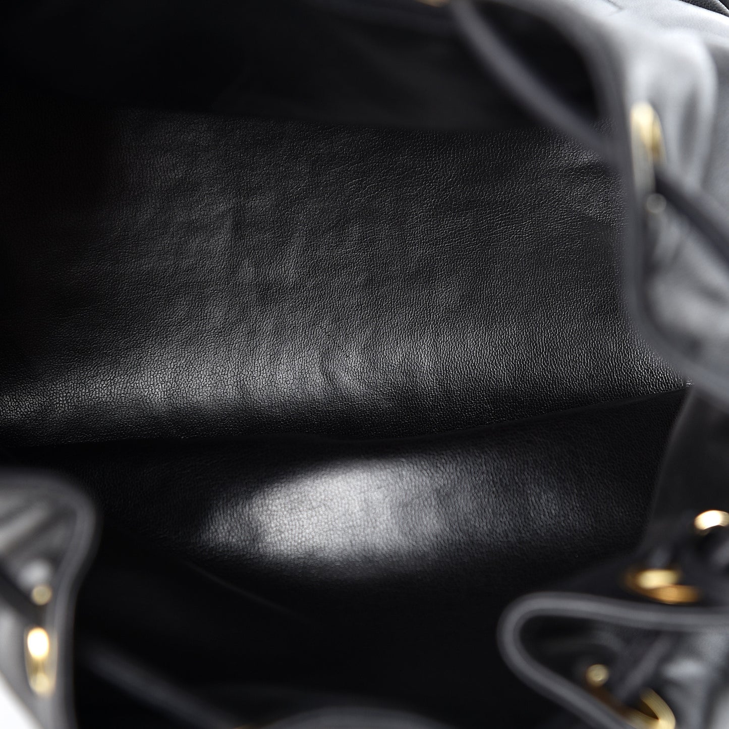 Lambskin CC Stitched Drawstring Bucket Bag Black