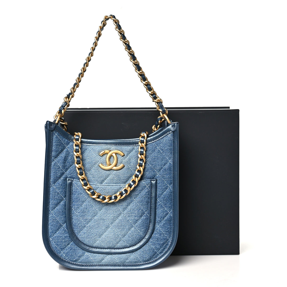 Washed Denim Quilted Small Hobo Blue
