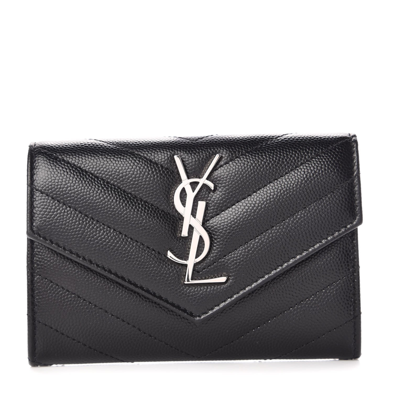 Saint Laurent Grain De Poudre Matelasse Chevron Small Monogram Envelope Wallet Black 1 of 10