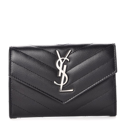 Saint Laurent Grain De Poudre Matelasse Chevron Small Monogram Envelope Wallet Black 1 of 10