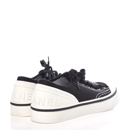 Chanel Canvas Lace Up Cap Toe Sneakers 38 Black 4 of 11