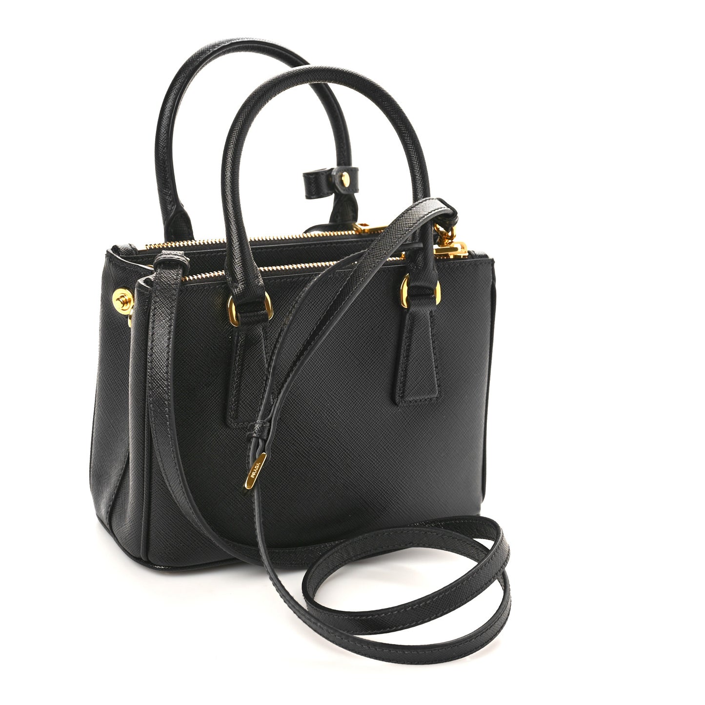 Saffiano Lux Mini Galleria Double Zip Tote Black