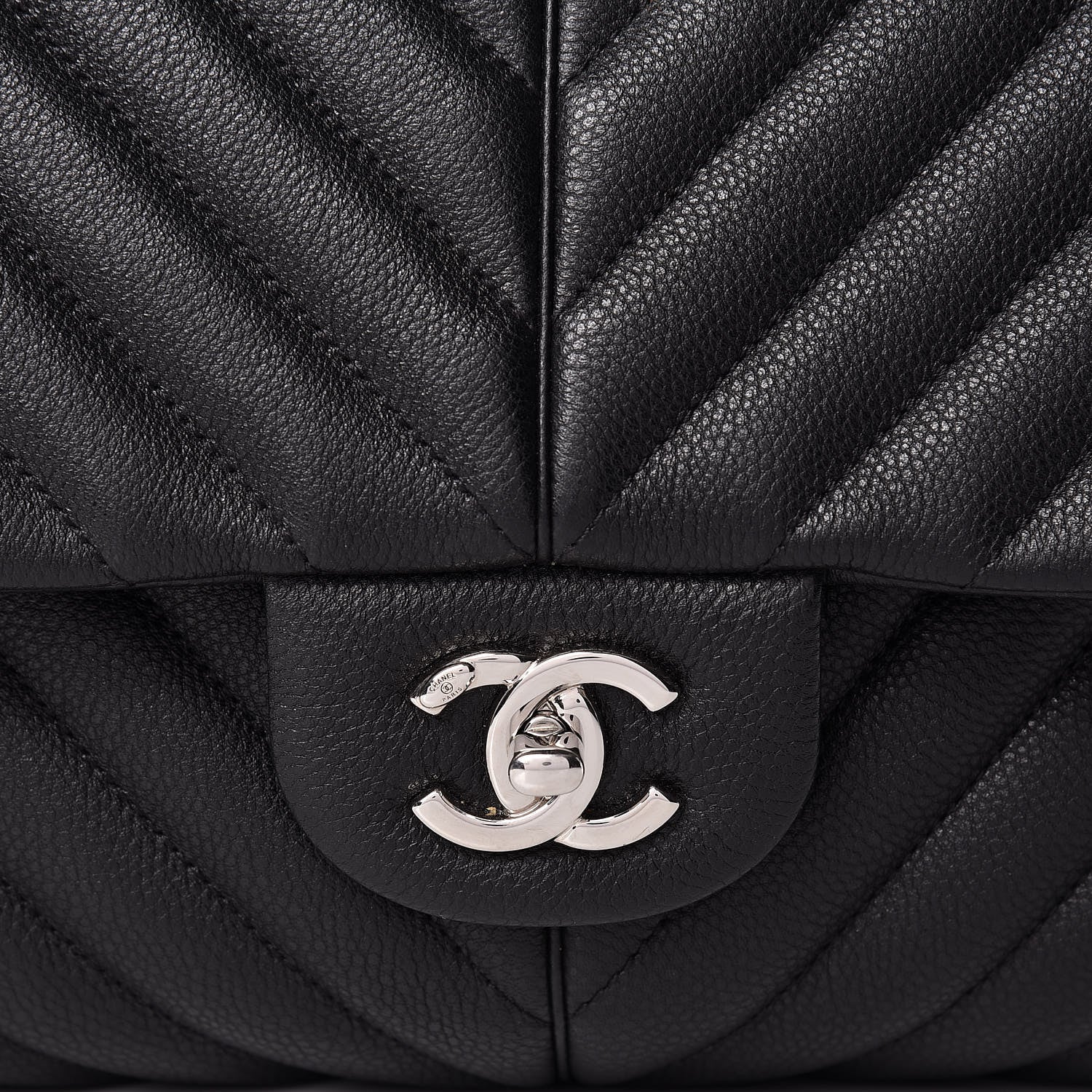 Chanel Caviar Chevron Quilted Large Puffy CC Flap Black 10 of 10
