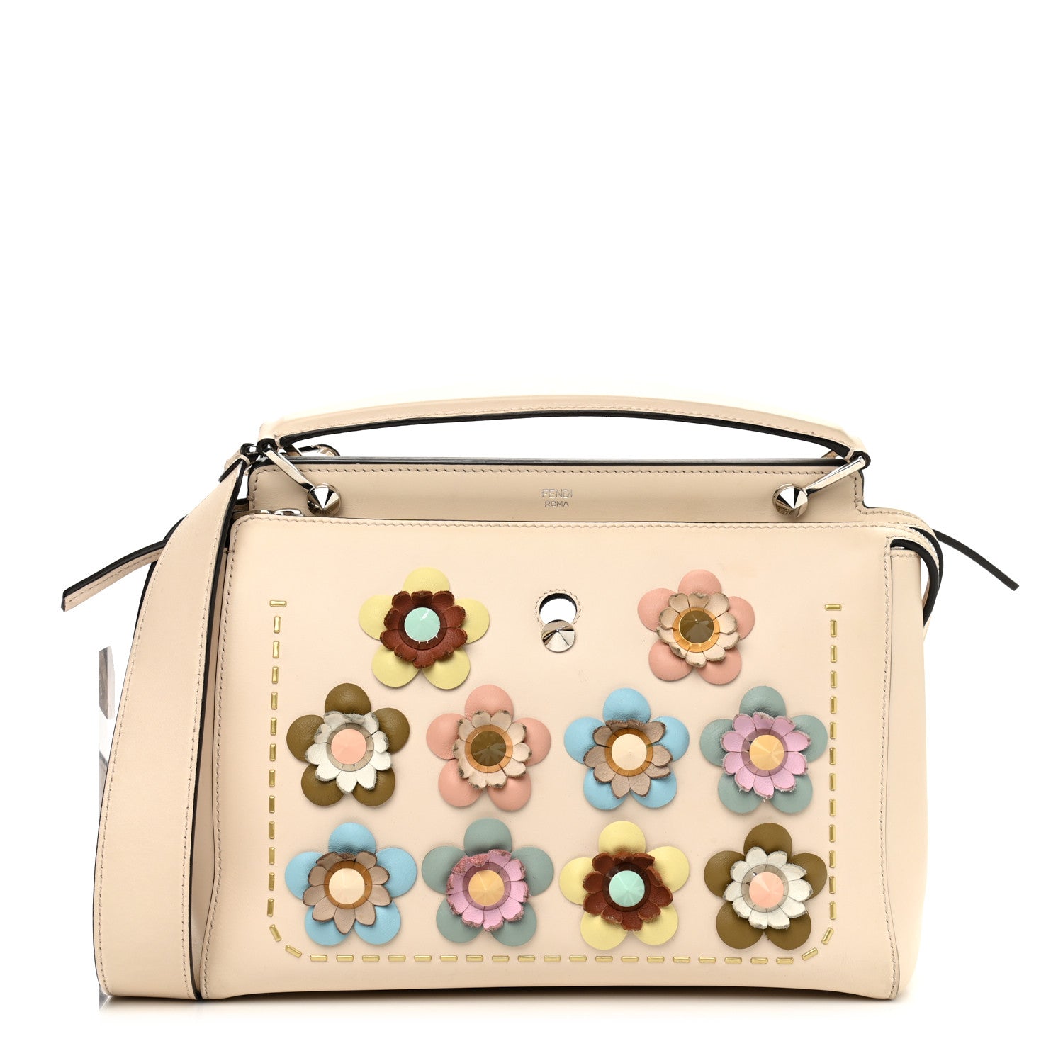 Fendi Vitello Baltico Flowerland Studded Dotcom Satchel Camelia Multicolor 1 of 14