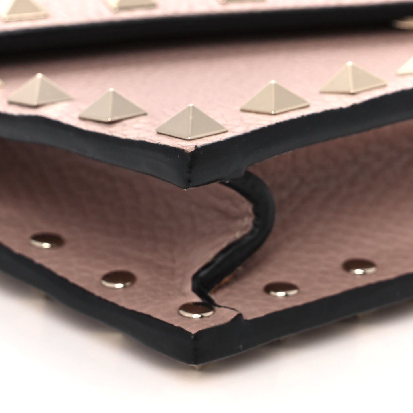 Pebbled Calfskin Rockstud Envelope Wallet on Chain Poudre