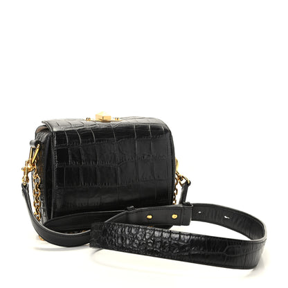 Alexander McQueen Calfskin Crocodile Embossed Box Shoulder Bag 19 Black 2 of 9