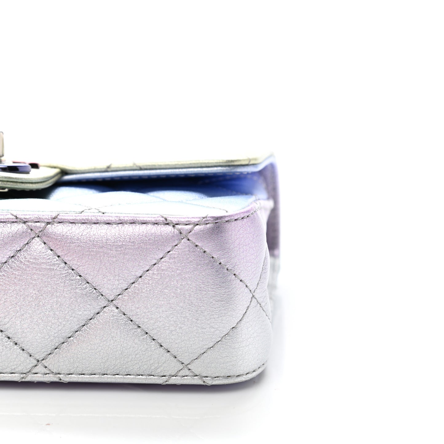 Gradient Metallic Calfskin Quilted Clutch Silver Blue Yellow Purple