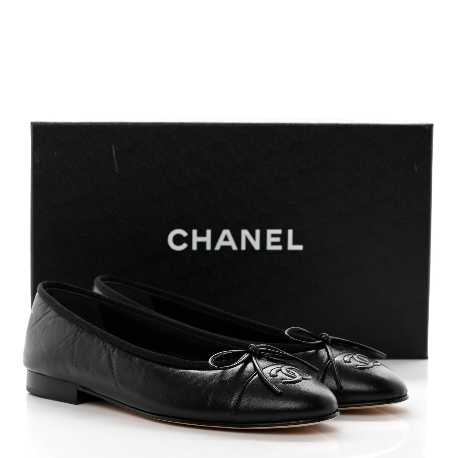 Chanel Lambskin Patent Cap Toe Ballerina Flats 36.5 Black 9 of 9