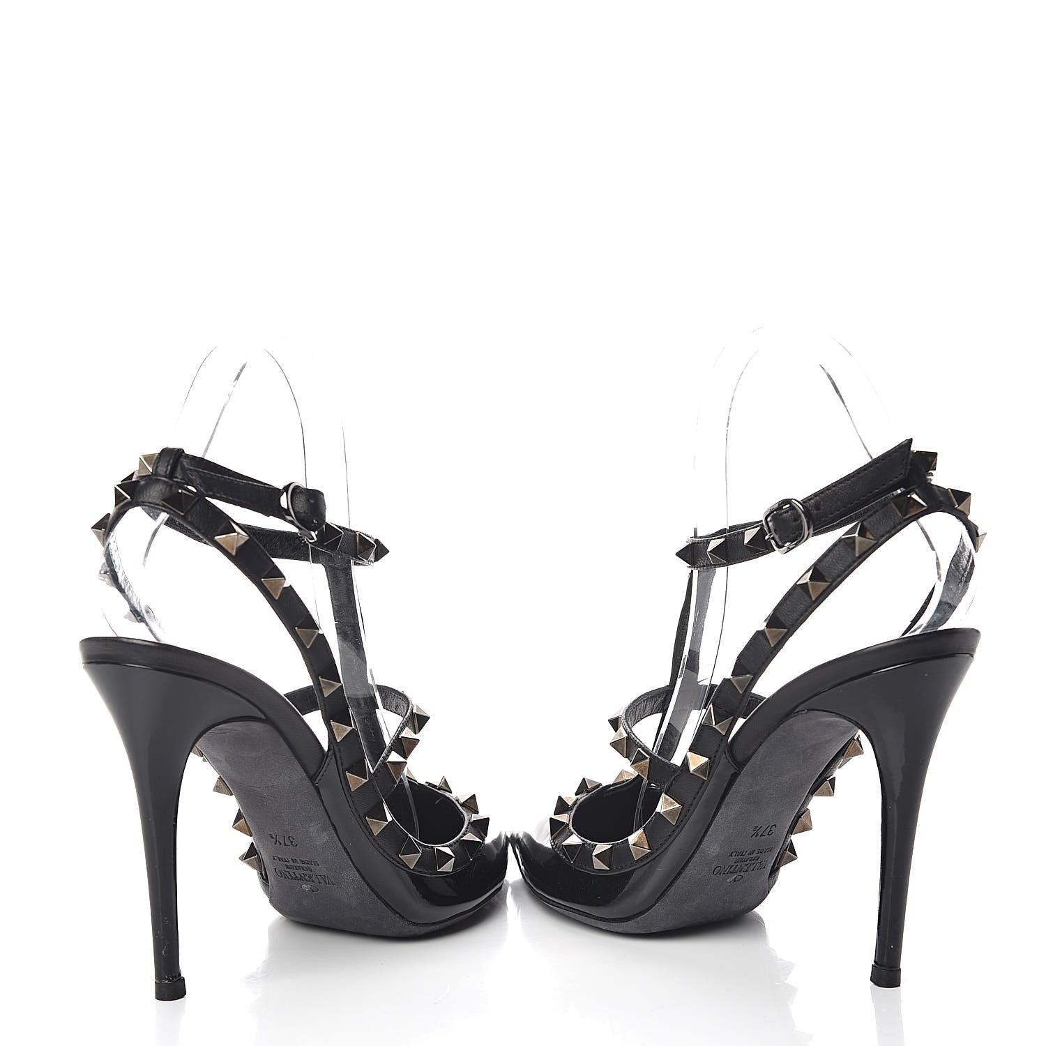 Valentino Garavani Patent Rockstud Ankle Strap Pumps 37.5 Black 6 of 13