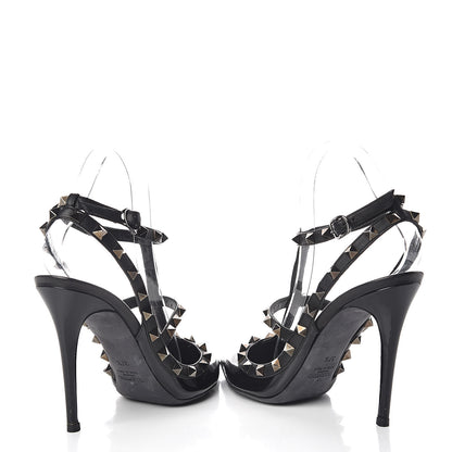 Valentino Garavani Patent Rockstud Ankle Strap Pumps 37.5 Black 6 of 13