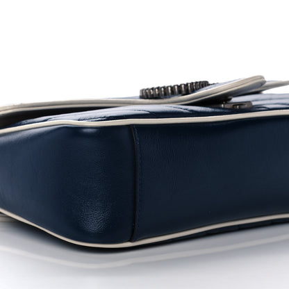 Gucci Vintage Effect Calfskin Matelasse Diagonal Small Torchon GG Marmont Shoulder Bag Blue Agata Mystic White 10 of 11