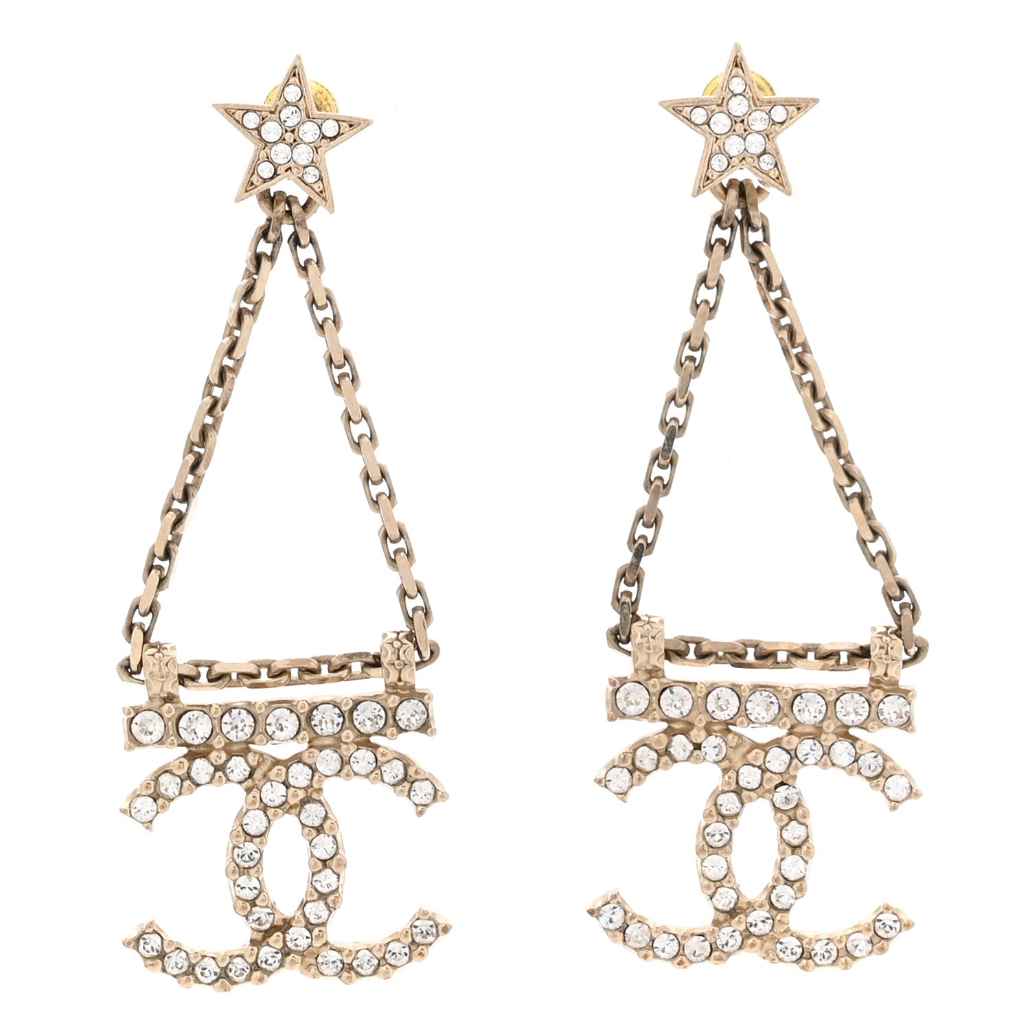 Chanel Crystal Star Drop CC Earrings Gold 1 of 5