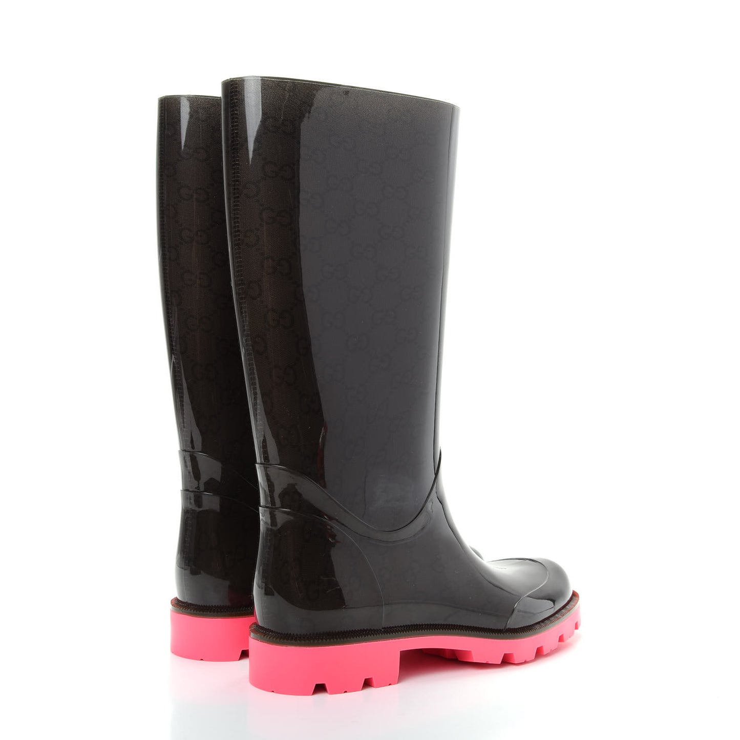 Rubber Monogram Edinburg Rain Boots 38 Pink Brown