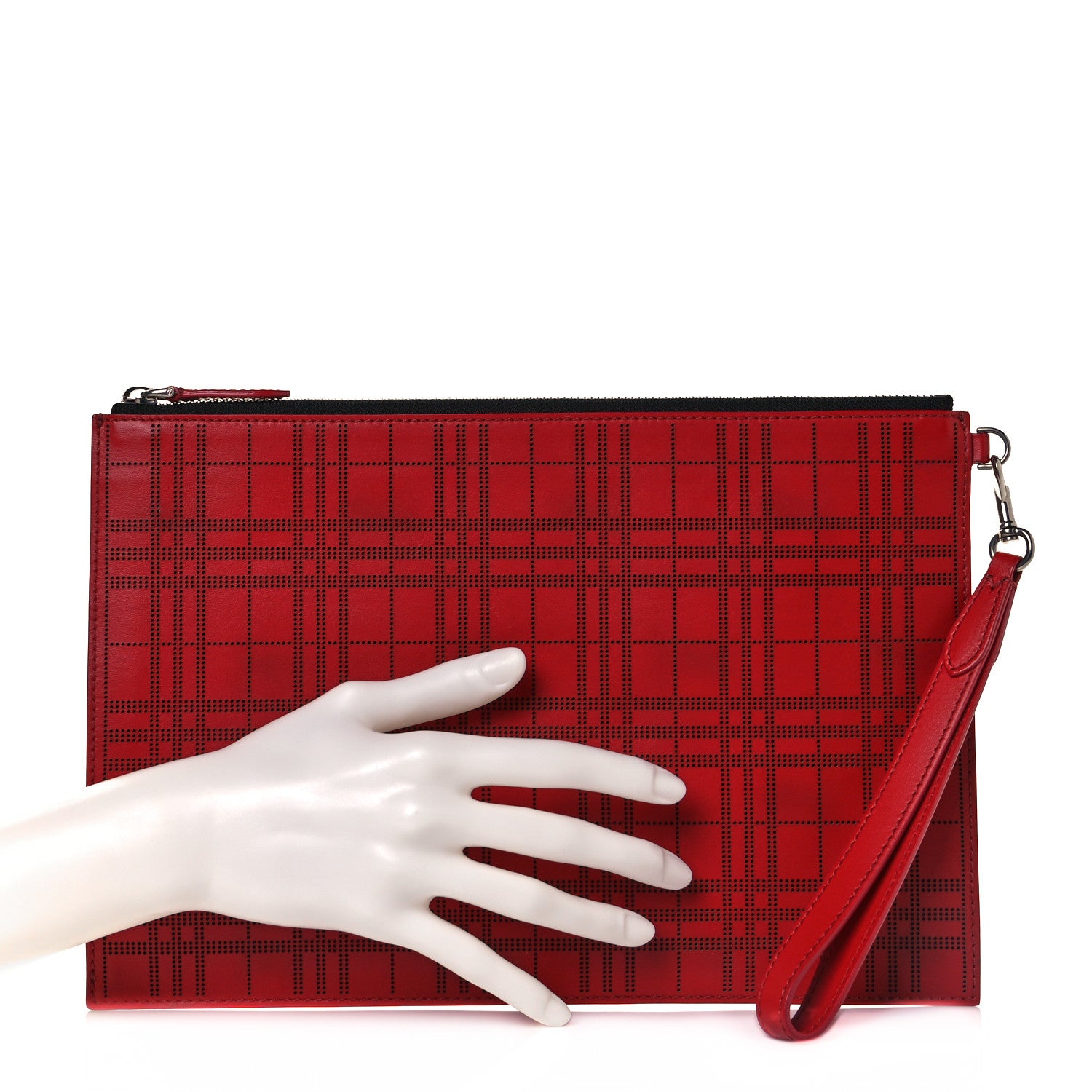 Burberry Calfskin Perforated Check Edin Zip Pouch Rust 2 of 7