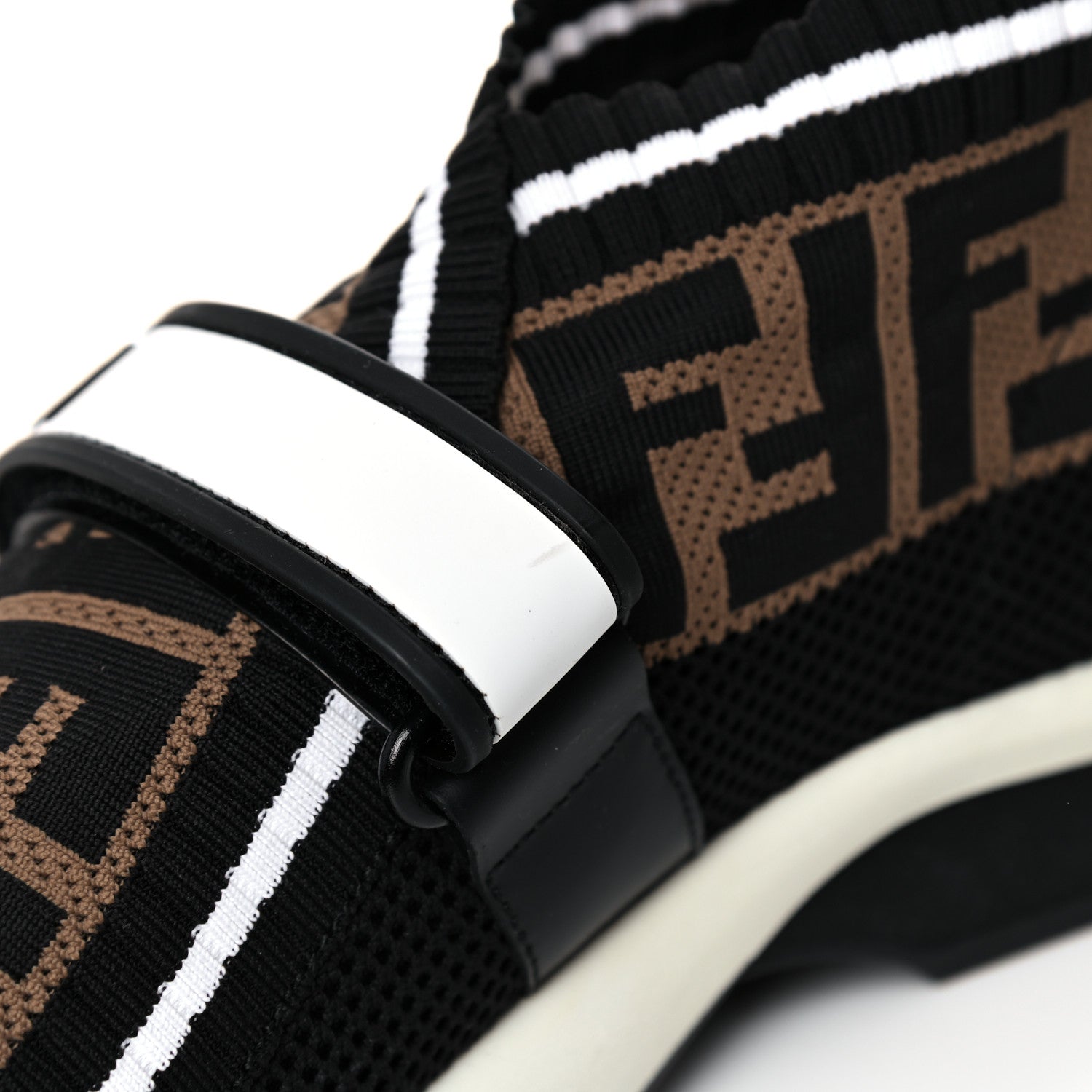 Fendi Stretch Yarn FF Stiff Band Rockoko Sneakers 41 Black White Tobacco 8 of 9