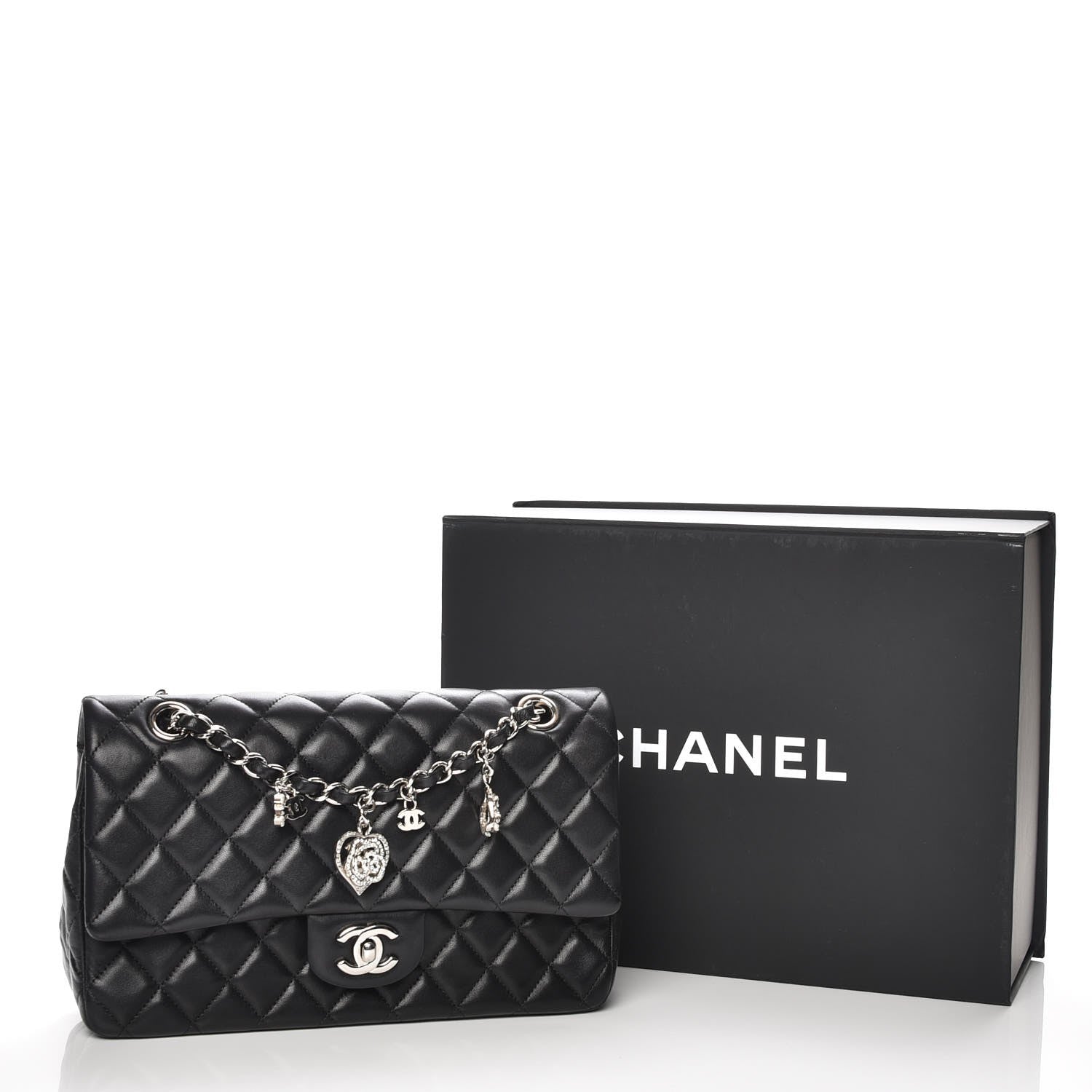 Chanel Lambskin Quilted Valentine Charms Medium Single Flap Black 8 of 8
