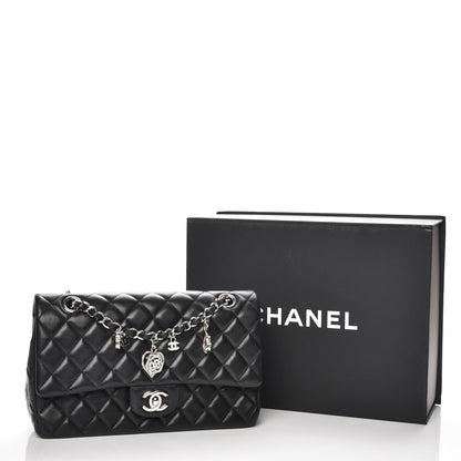 Chanel Lambskin Quilted Valentine Charms Medium Single Flap Black 8 of 8