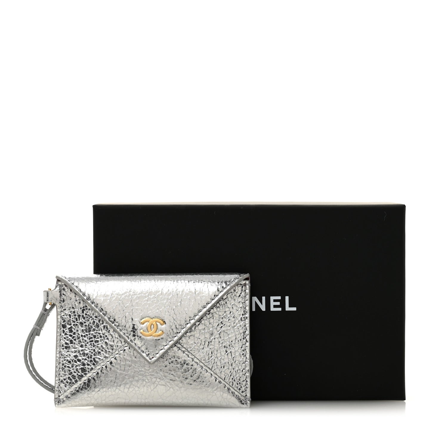 Metallic Lambskin Card Holder Bag Charm Silvery