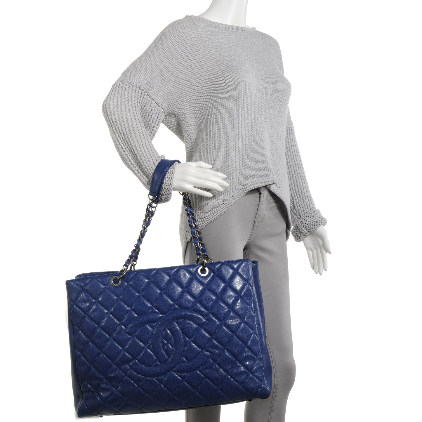 Glazed Caviar XL Grand Shopping Tote GST Royal Blue