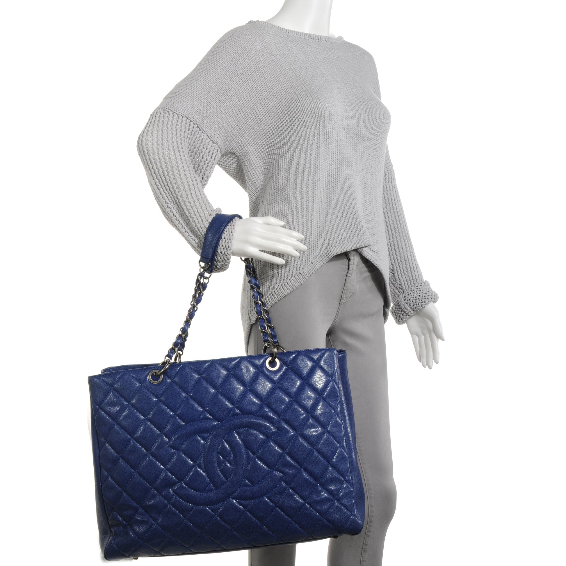 Chanel Glazed Caviar XL Grand Shopping Tote GST Royal Blue 2 of 8
