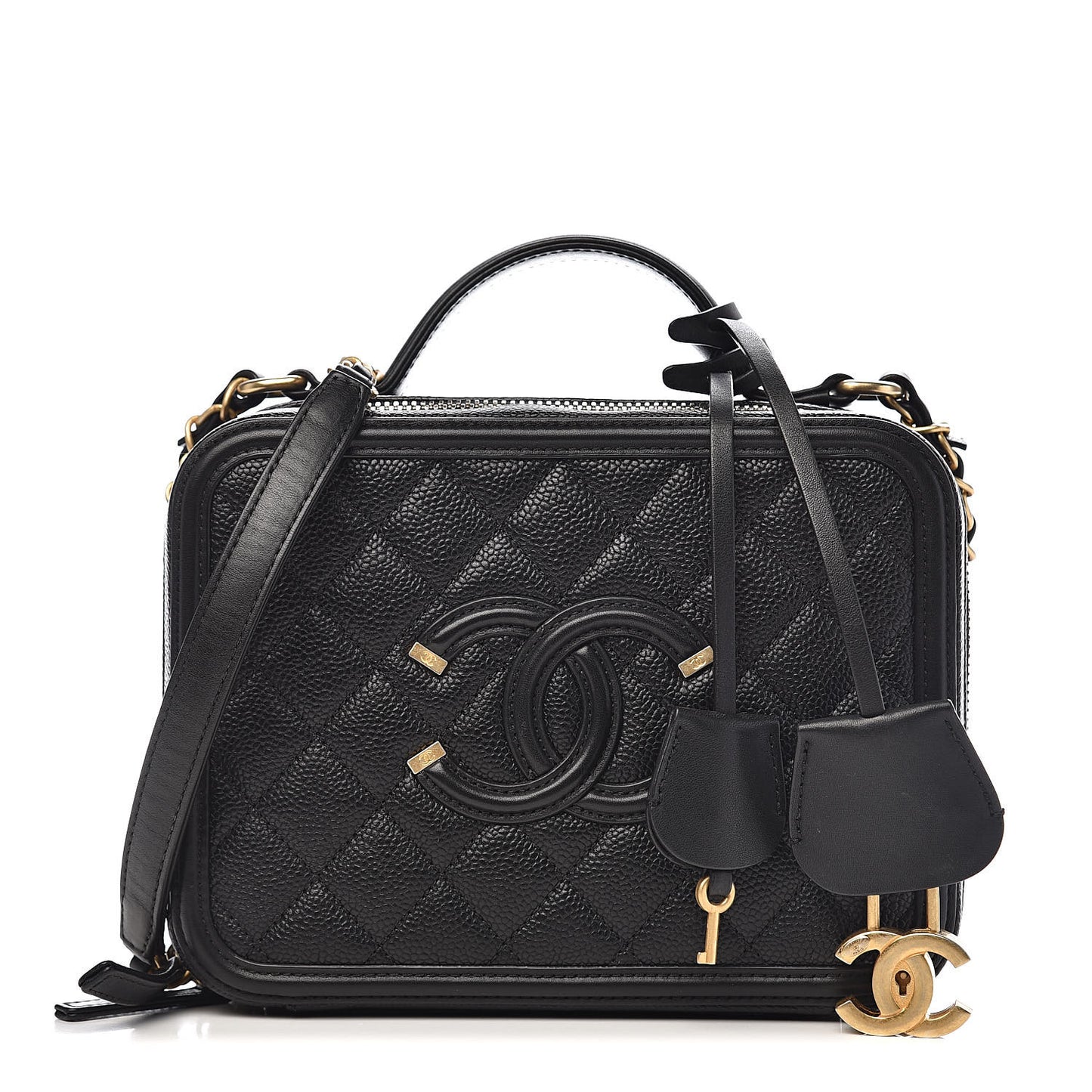 Caviar Quilted Medium CC Filigree Vanity Case Black