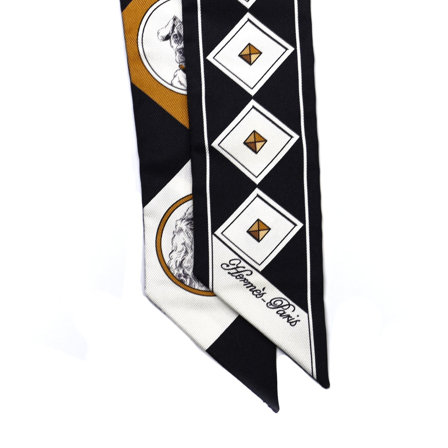 Hermes Silk Colliers Et Chiens Twilly Black Gold White 2 of 4