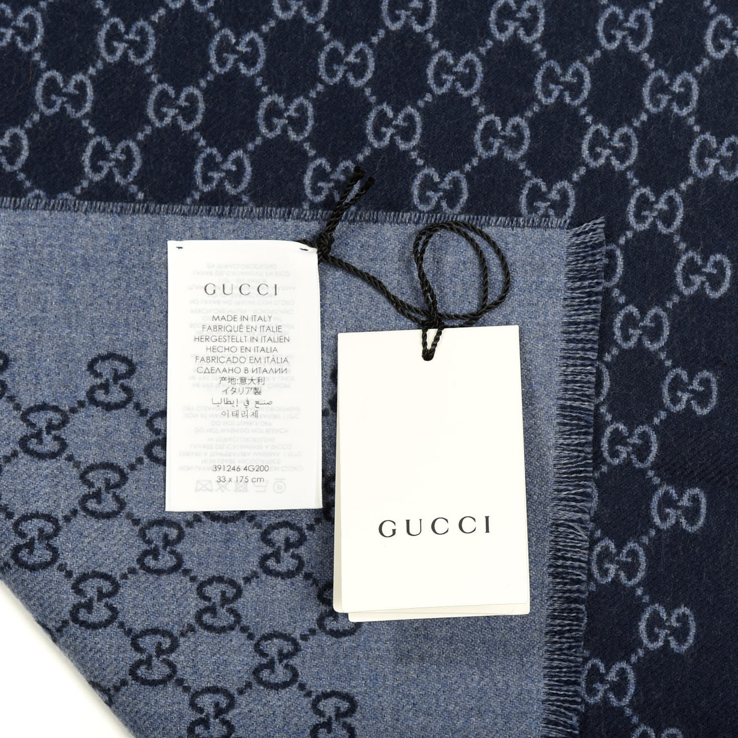 Wool GG Monogram Sogi Fringe Scarf Periwinkle Sky Blue