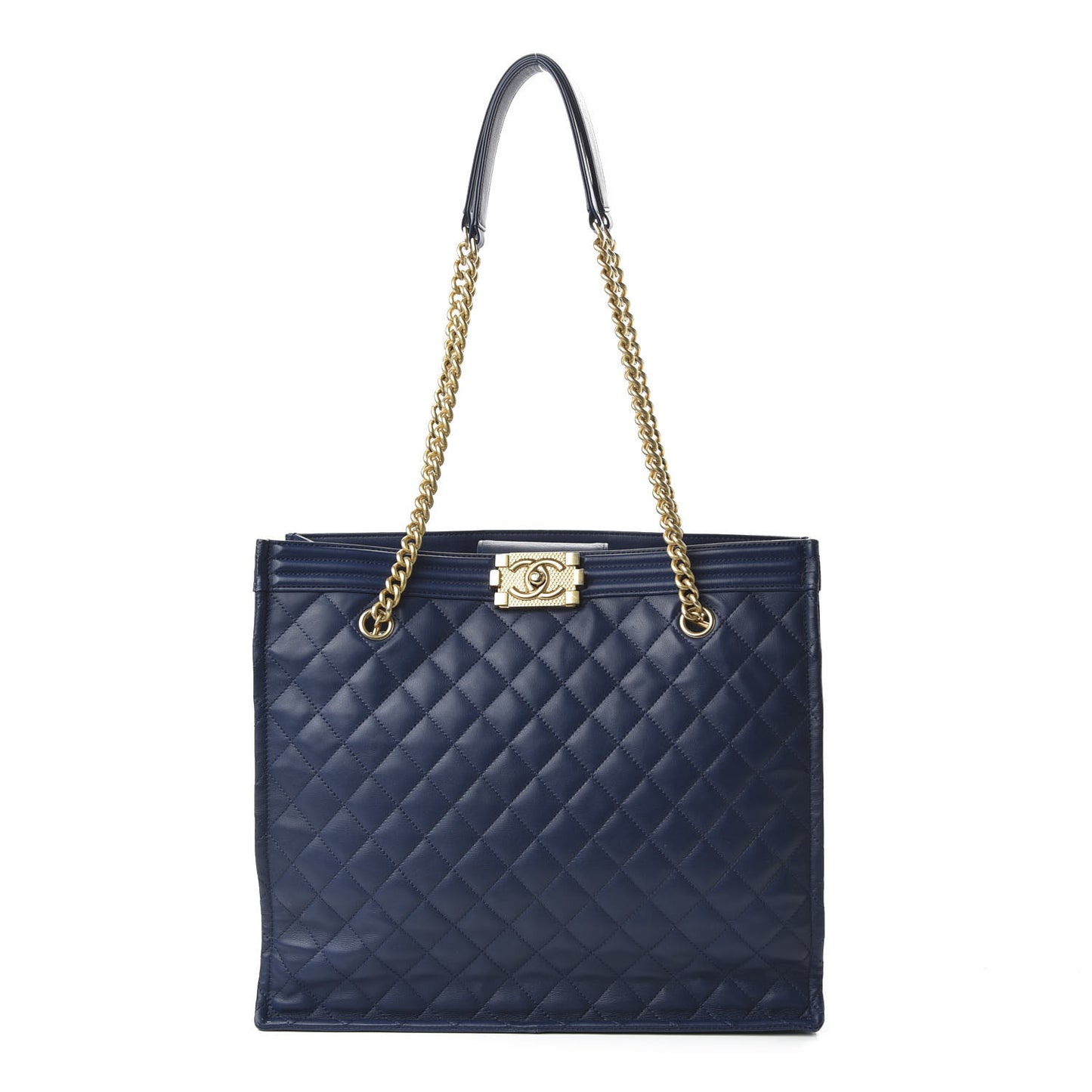 Calfskin Quilted Large Boy Tote Navy