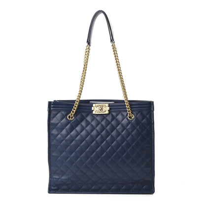 Chanel Calfskin Quilted Large Boy Tote Navy 1 of 10