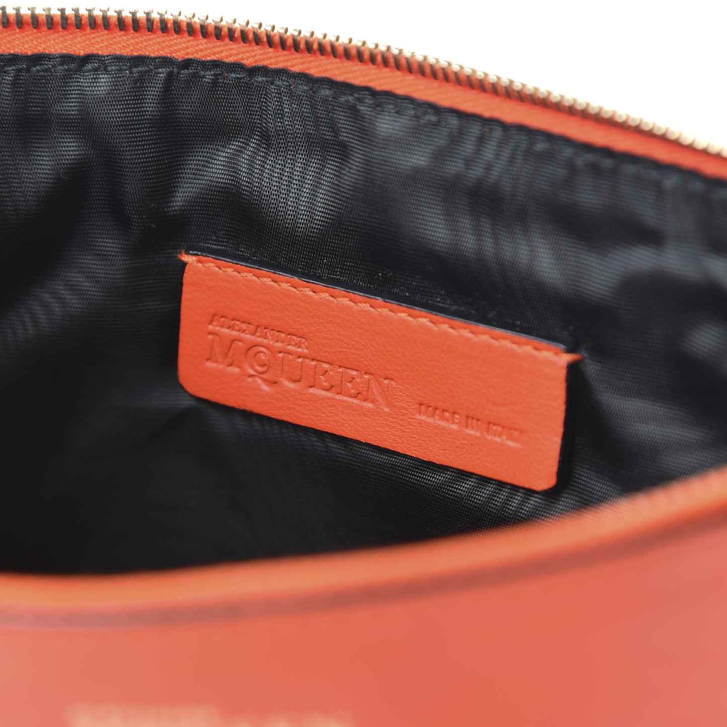 Calfskin Skull Zip Pouch Orange